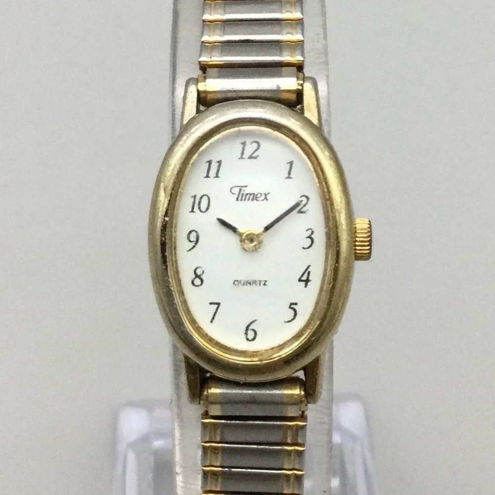 Timex Cavatina Womens Watch 17mm Two Tone Oval Dial Stretch New Battery